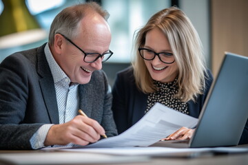 Fototapeta premium Business man reviewing documents with client. Banking, lawyer, real estate, insurance, documentation consultation,
