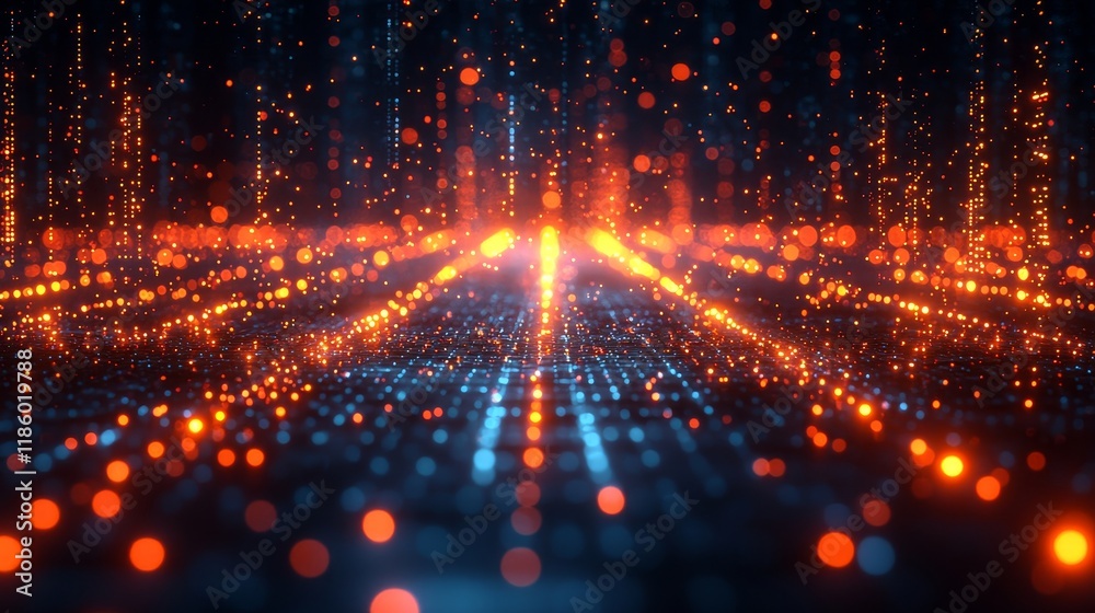 Poster futuristic abstract design featuring circuit elements and pulsating lights