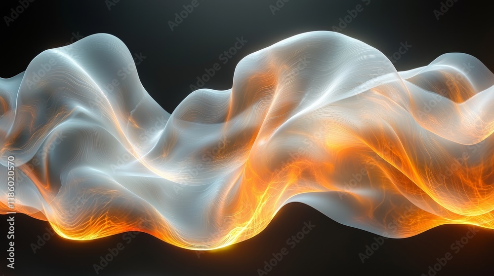 Poster abstract art of dynamic light patterns moving in a digital space, viewed up close with a dark backgr
