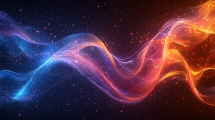Dynamic flowing waves of colorful light create a vibrant abstract digital art background in a studio environment, representing a creative concept