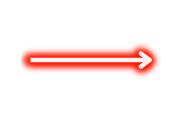 Glowing red neon arrow icon on transparent background. Futuristic light effect, bouncing down arrow sign, luminous doodle sketch, digital interface design element