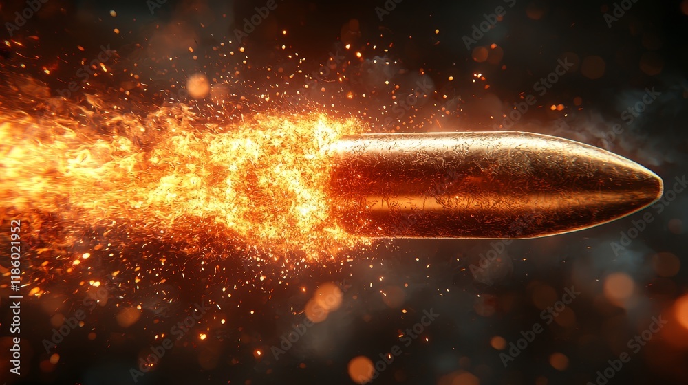 Poster dynamic bullet motion in the digital realm with dark background, showcasing speed and precision