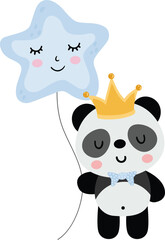 Cute baby boy panda holding a star balloon