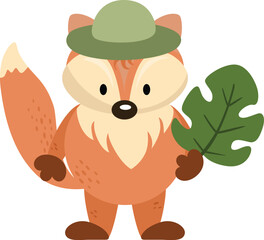 Explorer fox a with hat holding a leaf