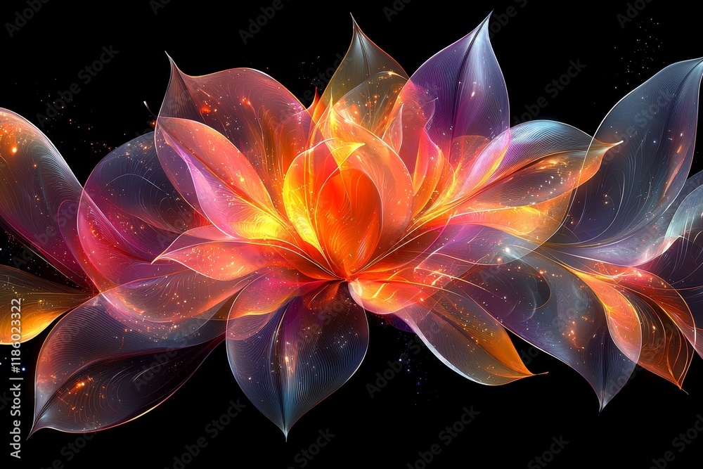 Poster dynamic abstract composition featuring vivid colors and flowing shapes, hinting at movement and vita
