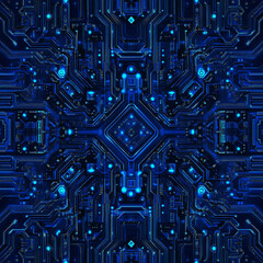 Fototapeta premium Intricate blue circuit board design fills the visual space with digital patterns