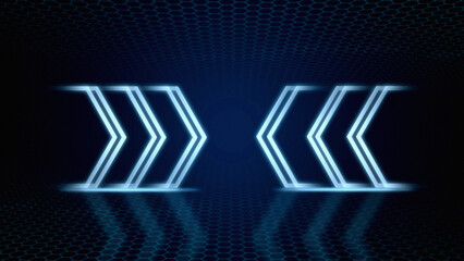 abstract bakground with flashing neon light, glowing and reflecting stage.