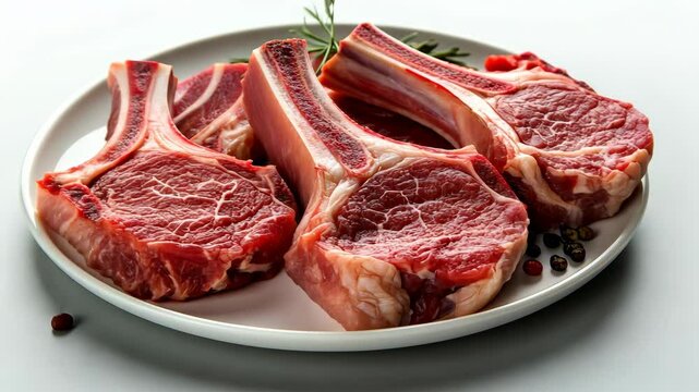 Plate of meat with a sprinkle of pepper. The meat is cut into small pieces and is arranged on a white plate