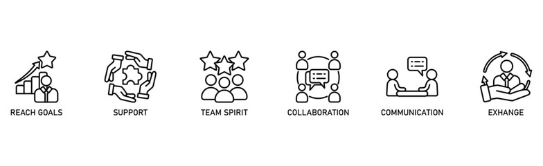 Working together banner web icon vector illustration concept with icon of communication, coordination, support, delegation, efficiency, collaboration, teamwork, spirit, goals