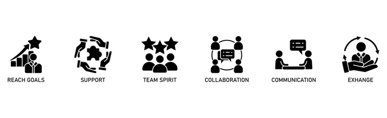 Working together banner web icon vector illustration concept with icon of communication, coordination, support, delegation, efficiency, collaboration, teamwork, spirit, goals