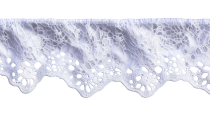 White lace trim with intricate patterns and scalloped edges.