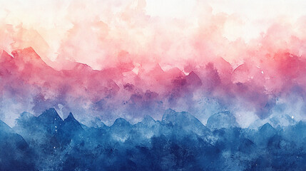 Fototapeta premium Colorful abstract landscape with layered mountains in soft watercolor technique