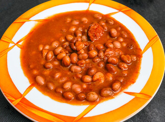 Pinto beans, stew with chorizo sausage