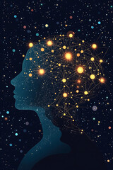 Fototapeta premium A silhouette of a head filled with stars and connections, symbolizing thought and creativity.