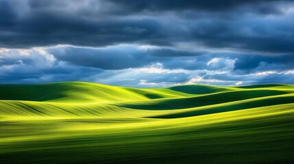 Obraz premium Serene Green Hills Under Dramatic Sky