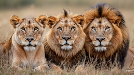 Fototapeta premium Lion pride resting in african savanna grassland