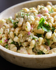 White Bean Salad with Feta Cheese in a Bowl Close-Up