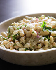 White Bean Salad with Feta Cheese in a Bowl Close-Up