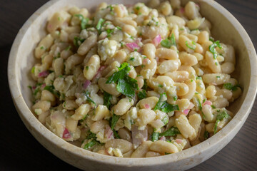 White Bean Salad with Feta Cheese in a Bowl Close-Up