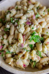 White Bean Salad with Feta Cheese in a Bowl Close-Up