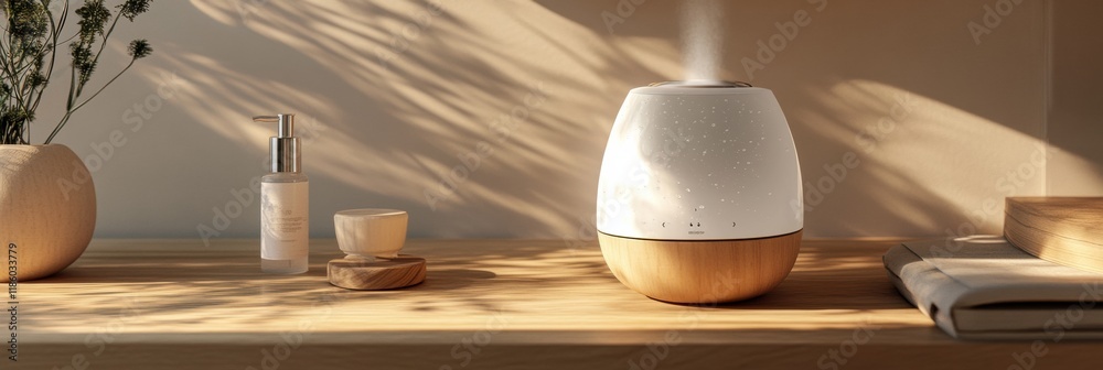 Poster Droplets of sanitizer effectively eliminating bacteria in a modern setting with soft lighting and natural decor. Generative AI