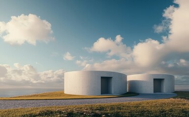 Shown in 3D rendering3D rendering showcases futuristic architecture using dark stone