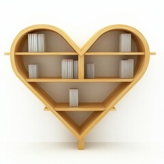 A heart-shaped wooden shelf displaying books with a minimalist design, perfect for home decor or gifting.