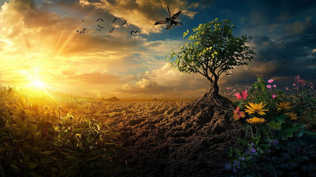 The parable of the sower in a contemporary context, depicting a social activist sowing seeds of change or an educator inspiring young minds, illustrating the power of positive influence and growth.