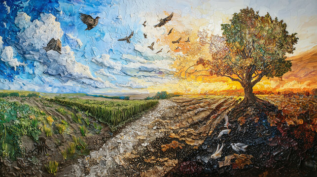 The parable of the sower in a contemporary context, depicting a social activist sowing seeds of change or an educator inspiring young minds, illustrating the power of positive influence and growth.