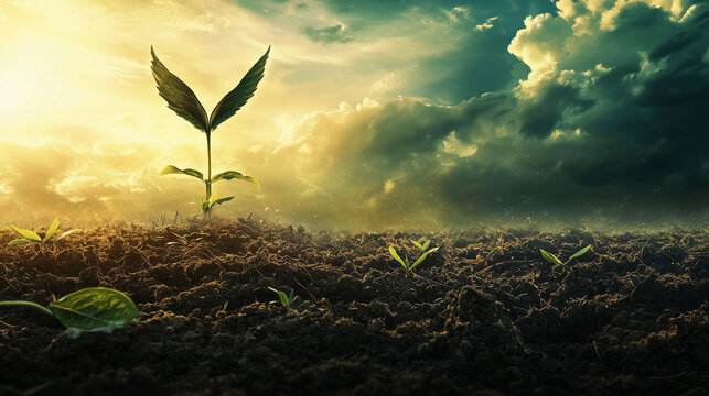 A surreal reimagining of the Parable of the Sower, where seeds sprout wings and take flight, and the soil transforms into a dreamlike landscape, symbolizing hope, growth, and transformation.