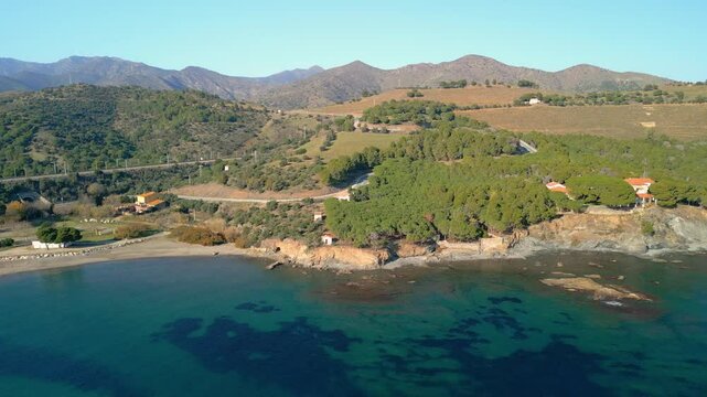 Llan&ccedil;&agrave; mediterranean beach Platja de Garvet aerial images of the Costa Brava of Girona beach, located between Colera and Llanca
