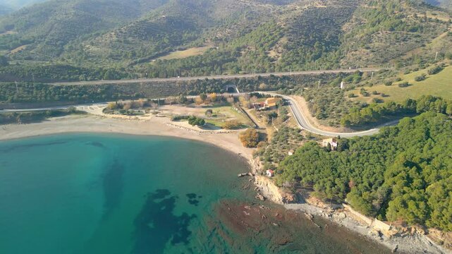 Platja de Garvet aerial images of the Costa Brava of Girona beach, located between Colera and Llanca in cap de creu Llan&ccedil;&agrave;