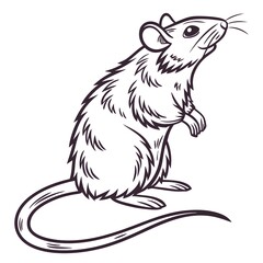 A standing rat, line art illustration isolated white background