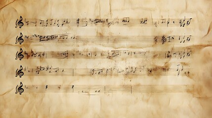 Fototapeta premium Aged Sheet Music Notes On Creased Paper
