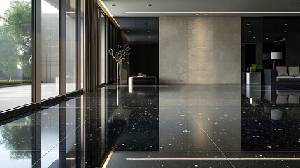 Obraz premium A corridor in a building with lights and reflections