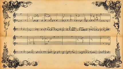 Fototapeta premium Antique Sheet Music with Ornate Decorative Borders