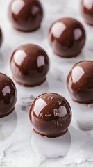 Luxurious chocolate truffles. Chocolate truffles arranged on a marble surface.