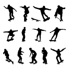 Silhouette of person playing skateboard. silhouette of a skateboarder. Skater Silhouette.
