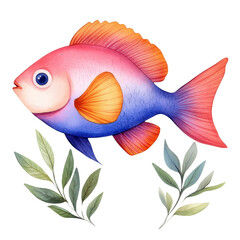 Colorful Fish Swimming Among Green Leaves in a Vibrant Style