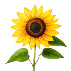 Obraz premium Bright and Vibrant Sunflower with Green Leaves Isolated on White
