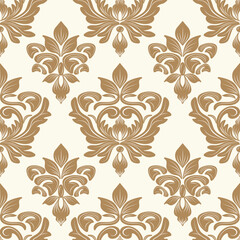 Cream and light brown damask seamless pattern, vintage design, luxury, vector illustration elegant for textile design, decoration, interior, wall paper, bedding, curtain, element