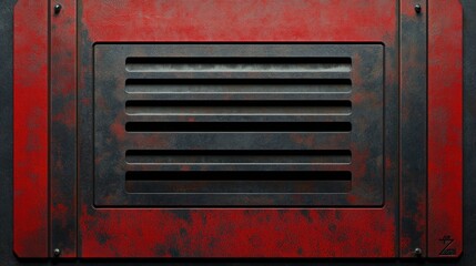 Obraz premium Rusty red metal vent cover on dark background.