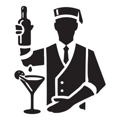 Bartender Silhouette Vector Illustration, Solid White Background.