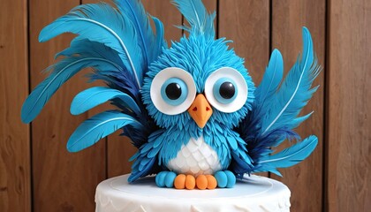 Décoration de gâteau fantaisiste mettant en scène des personnages aux grands yeux ornés de plumes, Topper de gâteau fantaisiste, grands yeux, plumes, adorable.