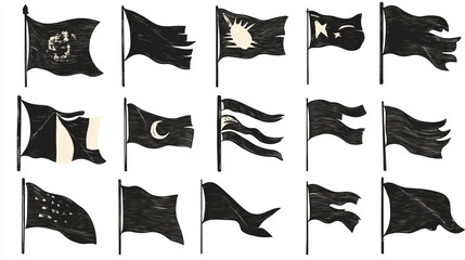 Obraz premium Flag silhouette clip art set. Set of black flag icons. Vector illustration.