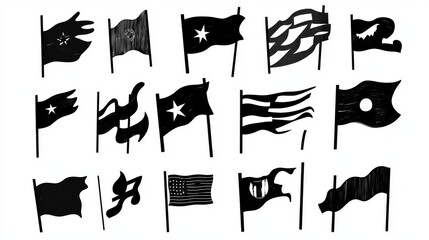 Obraz premium Flag silhouette clip art set. Set of black flag icons. Vector illustration.