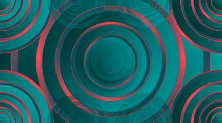 3d circle vector background design for banner, flyer, futuristic, poster, presentation etc. | Modern luxury  geometric shape background | Royal abstract circular 3d design with teal-red color      
