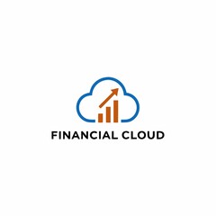 Blue cloud icon with orange upward arrow and bar graph, representing financial growth and cloud computing
