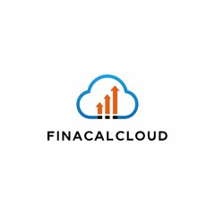 Blue cloud icon with orange upward arrow and bar graph, representing financial growth and cloud computing