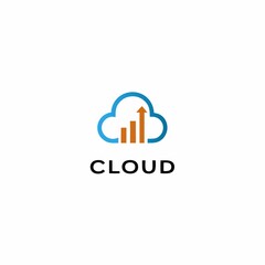 Blue cloud icon with orange upward arrow and bar graph, representing financial growth and cloud computing